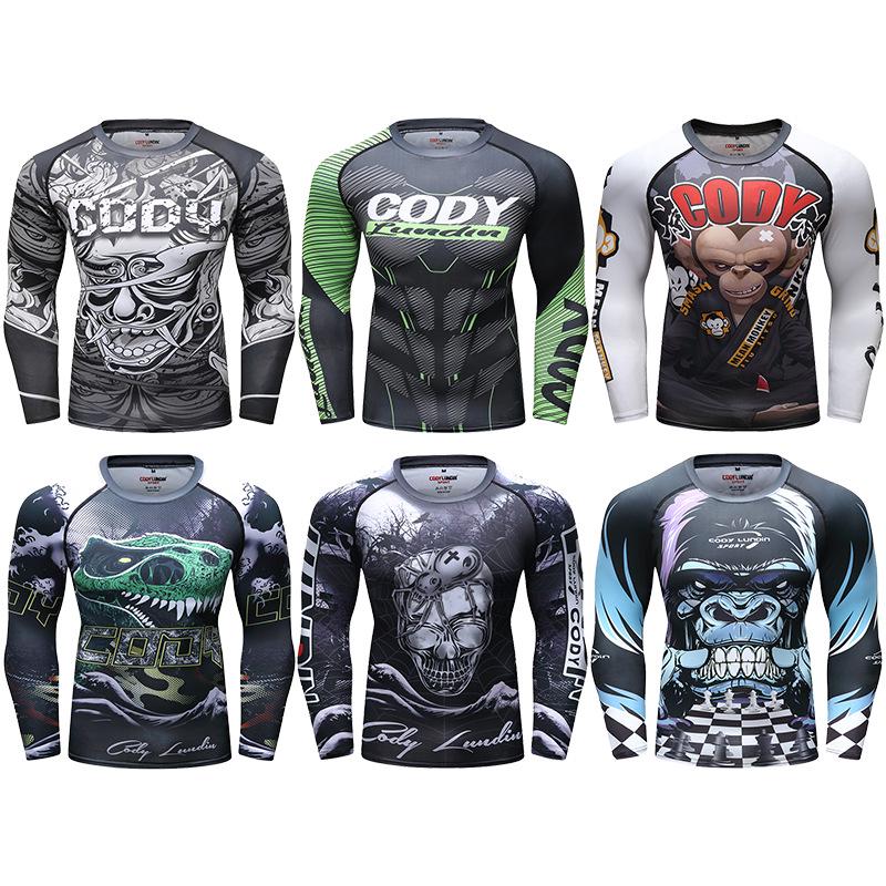 Men's Long Sleeve Elastic Compression Shirt - Anti-Abrasion Jiu-Jitsu Training Body Shaper