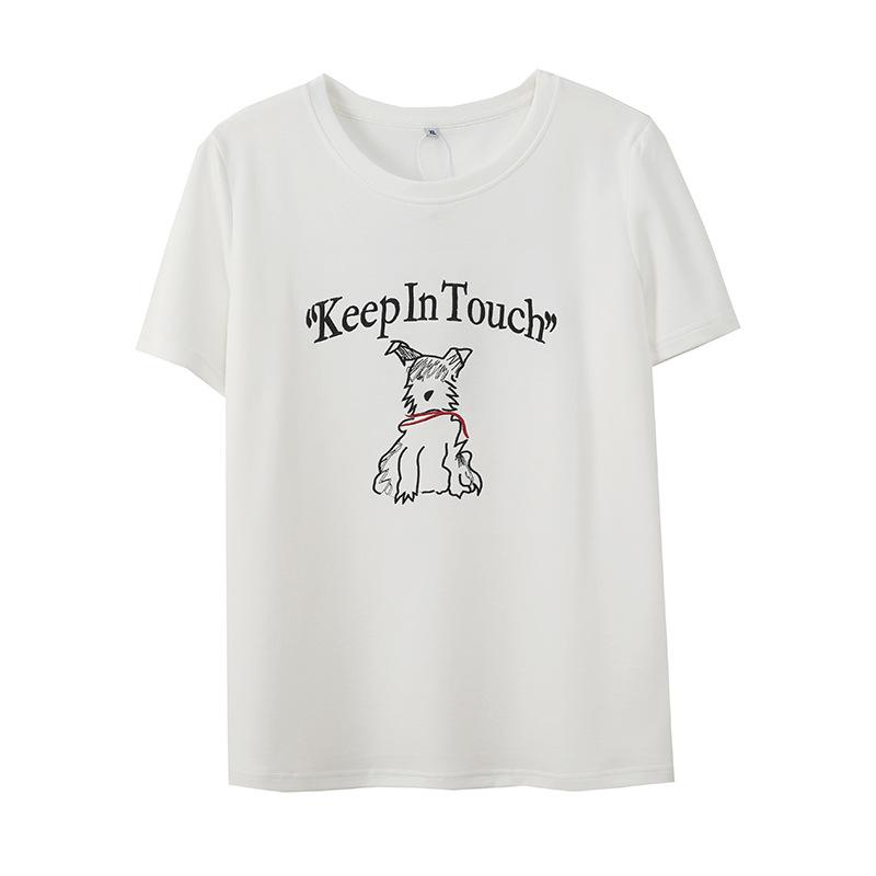 Simple commuter pullover round neck embroidered T-shirt women's spring new fat mm loose meat top 142081