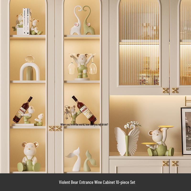 Luxurious Cream Style Red Wine Rack Ornament for Living Room or Entrance Cabinet