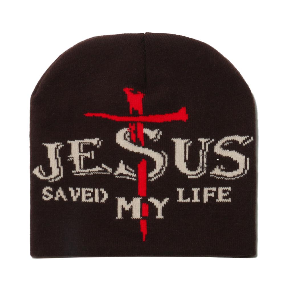 Winter Hat Men's Winter Explosion Letter Cross Jacquard Beanie Warm Knitted Hat Men