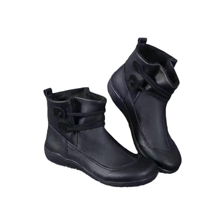 Winter New Martin Boots for Women - Short Round Toe Leather Boots - Large Size Low Boots.
