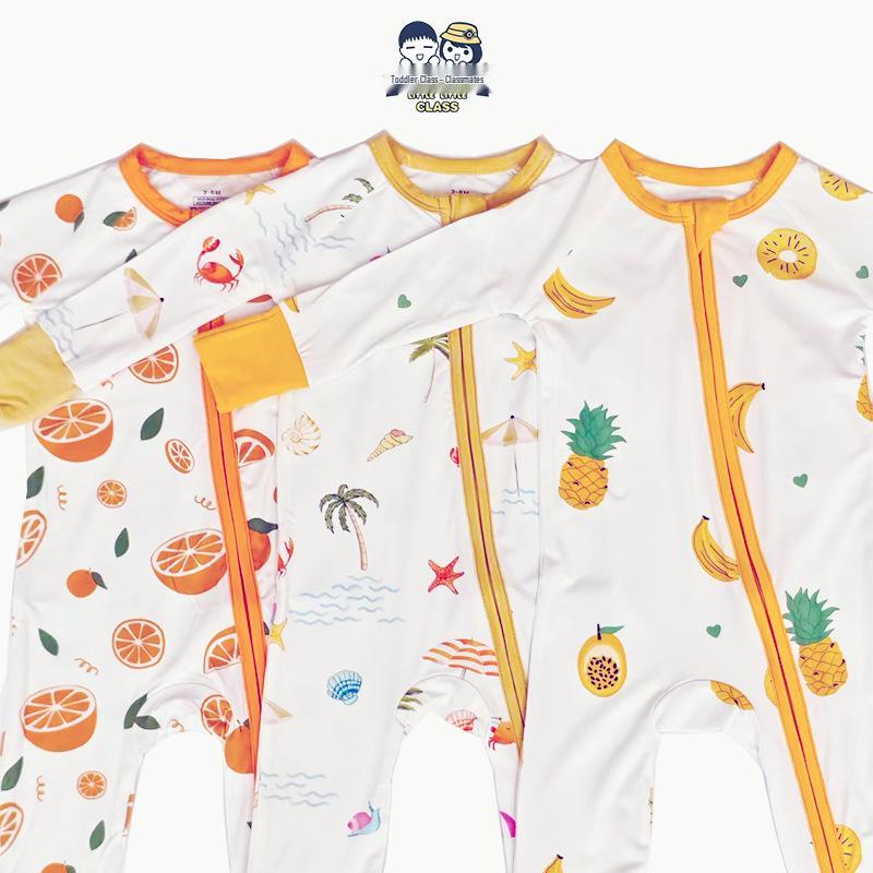 Bamboo Fiber Baby Romper with All-Over Print - Long Sleeve Onesie