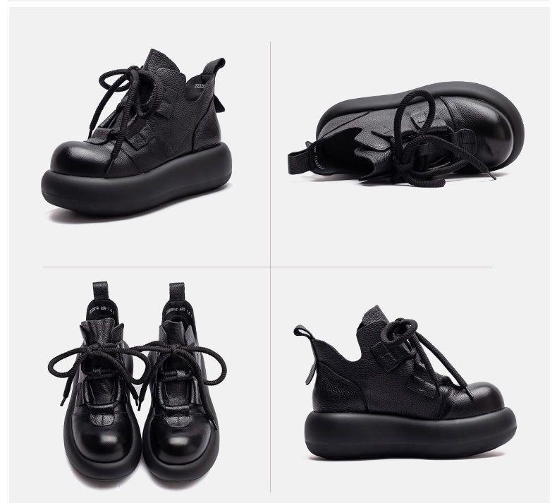 Genuine Soft Leather Martin Boots - Warm, Stylish & Versatile Retro Ankle Boots for Women, with Thick Platform Sole.