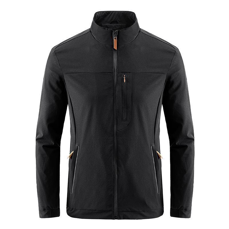 

Весенне-осенняя куртка с четырехсторонним эластичным поясом, мужская повседневная куртка с воротником-стойкой, водонепроницаемая, быстросохнущая, дышащая 5XL чёрный