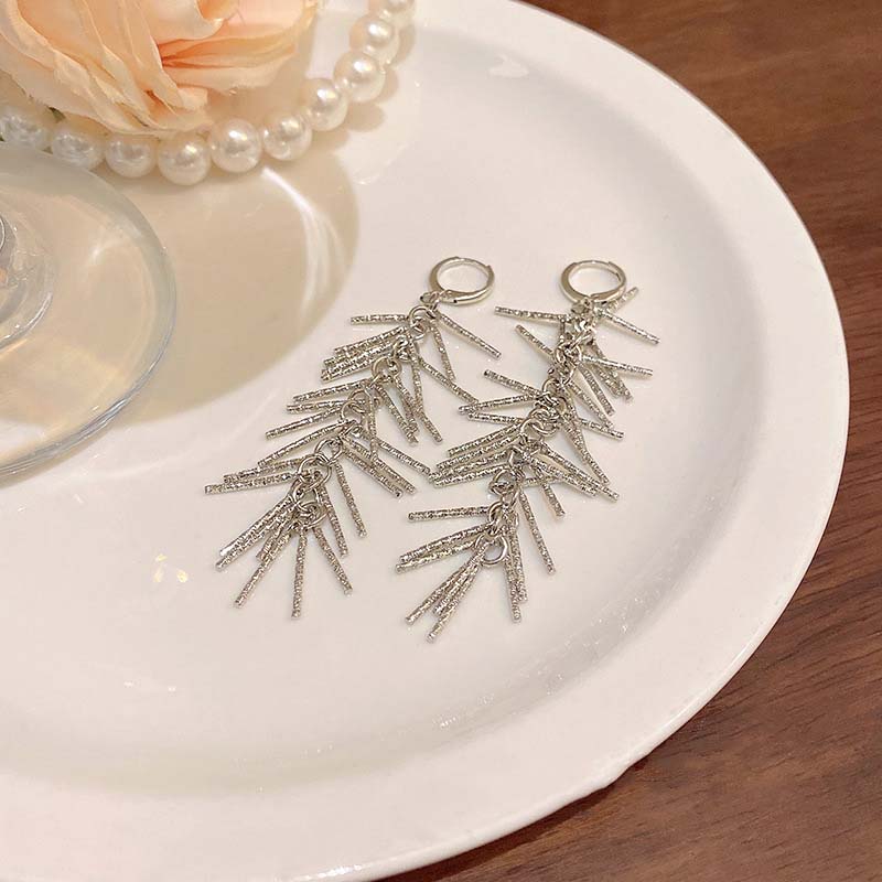 Fashion Shiny Long Tassel Chain Drop Earrings for Women Luxury Silver Color Metal Irregular Earrings Wedding Jewelry Accessories