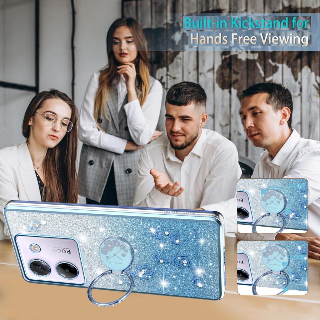 KADEM For Xiaomi Poco M7 Pro 5G Case Ring Kickstand TPU Flowers Phone Cover Gradient Glitter