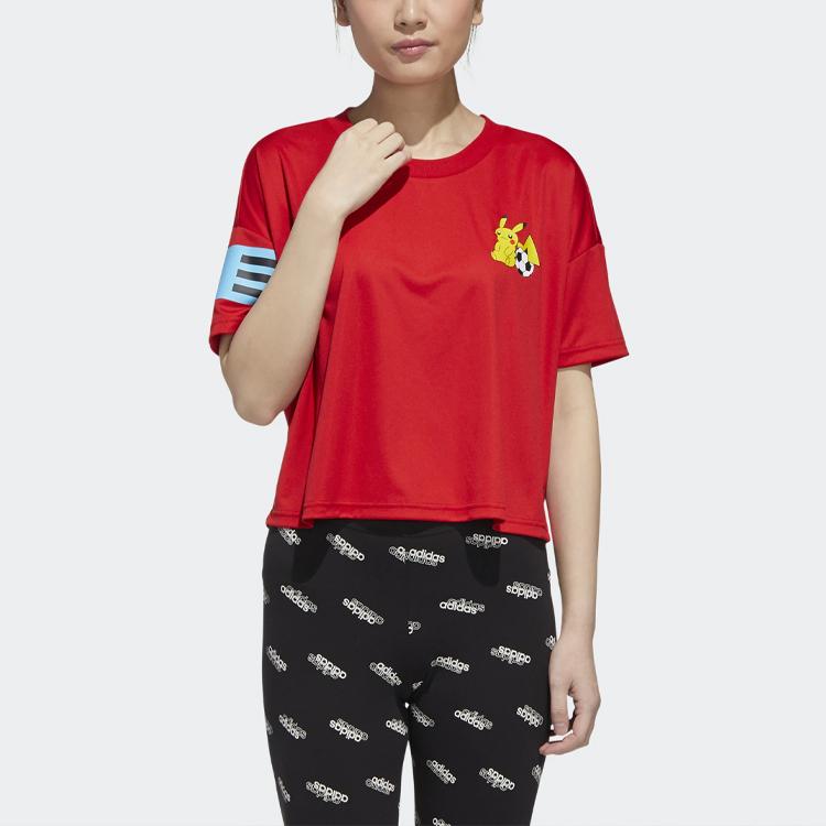 Adidas X Pokemon Co-Branded Short Crop Training T-Shirt Women Tops Light-Crimson GN3006