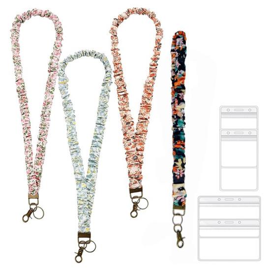 4Pcs Stretchy Retractable Scrunchie Lanyard Set with Waterproof ID Card Holders Soft Telescopic Neck Lanyards