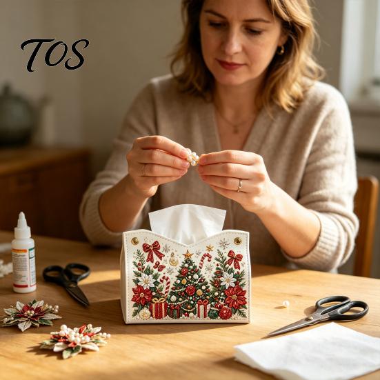 Festliche Raumdekoration DIY Weihnachten Diamantmalerei Taschentuchbox, Funkelnde Strasssteine PU-Leder Servietten Bastelsets für Jugendliche Halter, Rechteckige Aufbewahrung