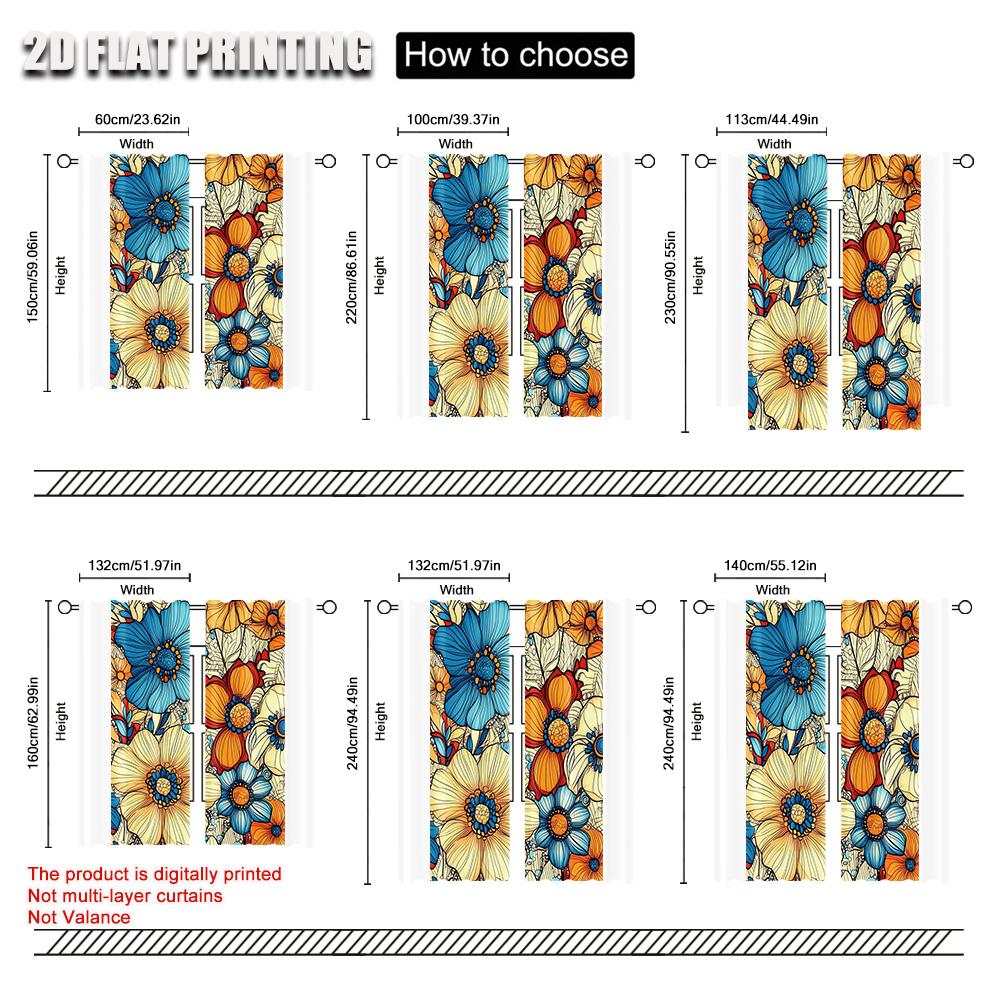 2Pcs Boho Chic Floral Curtains With Colorful Abstract Design Vintage Or Living Room Bedroom Decor Lightweight Polyester Sun