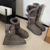 Thickened Warm Gray Snow Boots Women's 2025 Winter New Thick-soled Heightening Piled Thickened Long-tube Snow Cotton Shoes