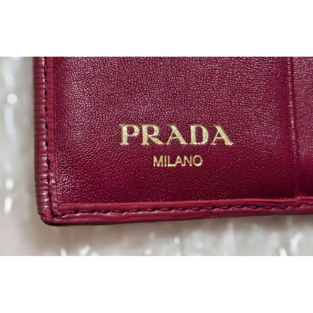 Used Excellent Condition PRADA Bi-fold Wallet PIONIA Wine Red