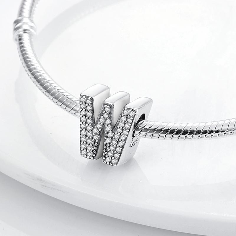 Original A-Z Alphabet Charms Bead 925 Silver 26 Letters CZ Zircon Heart Love Charm Fit Bracelet Bangle Jewelry Making