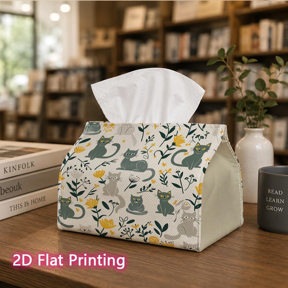 1pc, 2D Flat Printing, Tissue Box Cute Cat And Flower Pattern Printed Tissue Box, Suitable for Bathrooms, Living Rooms, Bedrooms, Dressing Tables, Cof