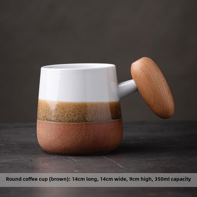 ceramic hand made coffee cup Creative Portable filter dripper Saucer coffee cup with holder Gradated yellow wood ball coffee mug