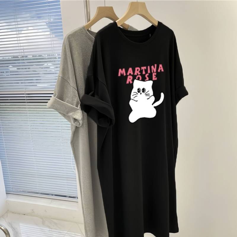 Summer Cartoon Pattern T Shirt Dress With Relaxed Fit For Casual Women