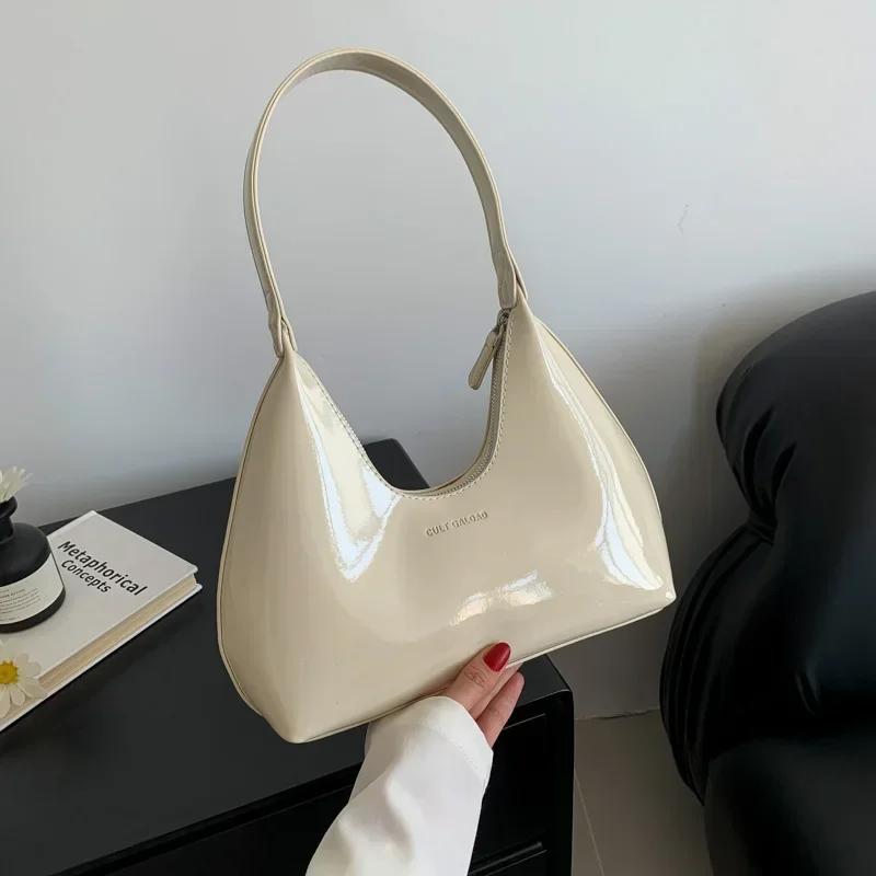 Premium Shiny Leather Enameled Bread Bag for Women Elegant Underarm Bag Fashionable Shoulder Bag