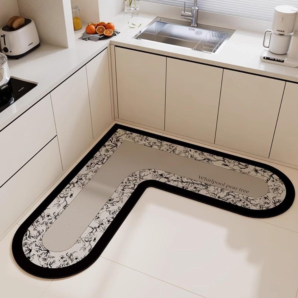 L-Shape Kitchen Carpet Oil-Proof Soft Anti-Slip Floor Mat Wipable Surface Water Absorbent Waterproof Doormat Home Decoration