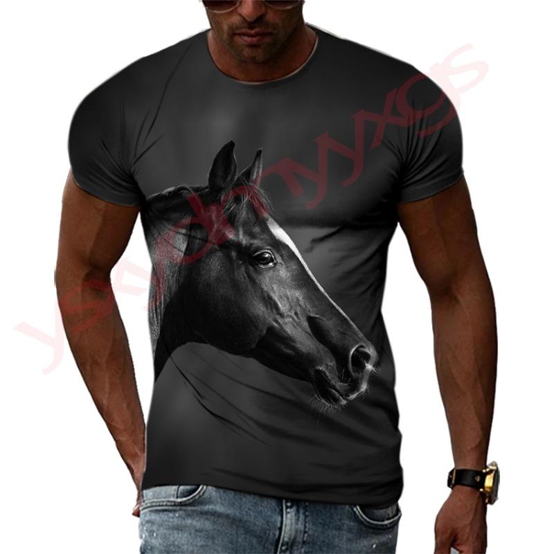 Summer Trend Horse HD Pattern Men T-Shirts Casual 3D Print Hip Hop Harajuku Personality Round Neck Tees Loose Short Sleeve Top