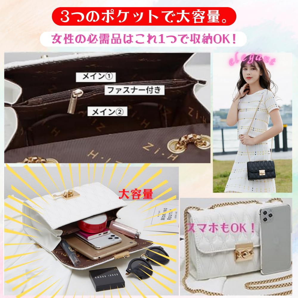 ORIJIRI Damen Umhängetasche mit Kette, Stilvolle und Niedliche Pochette aus PU-Leder (Schwarz)