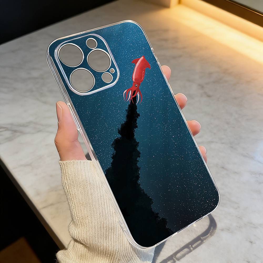 

O-Octopus Phone Case Transparent Silicone Soft For iPhone 17 16 15 14 13 12 11 Mini Pro Max Plus iPhone17air
