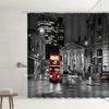 London Big Ben Rote Telefonzelle Retro Badezimmer Duschvorhang Wasserdicht Polyesterstoff Heimdekoration Kunst Badezimmer Vorhänge