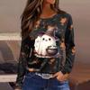 Women's Halloween Print Long Sleeve Top with Side Slits