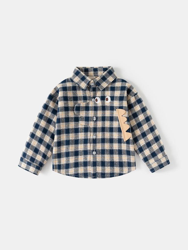 Jungen Retro Karomuster Langarmhemd mit Farbblock und Revers