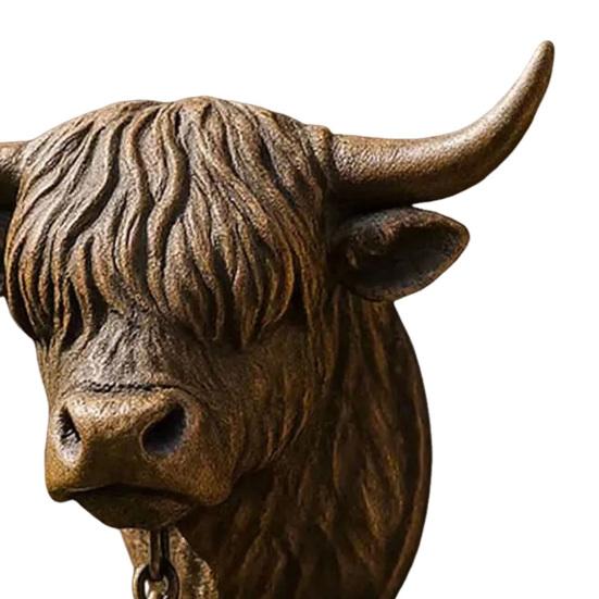 Highland Cow Head Doorbell with Welcome Sign Rustic Wall Mounted Resin Cow Hanging Bell Decor for Farmhouse Porch Entryway Kitchen