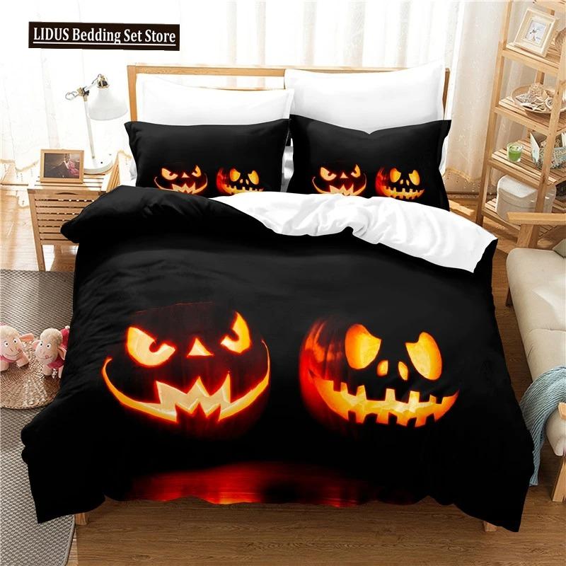 Halloween Duvet Cover Set Pumpkin Lantern Pattern Comforter Cover King Queen Size For Kids Boys Girls Gift Polyester Bedding Set