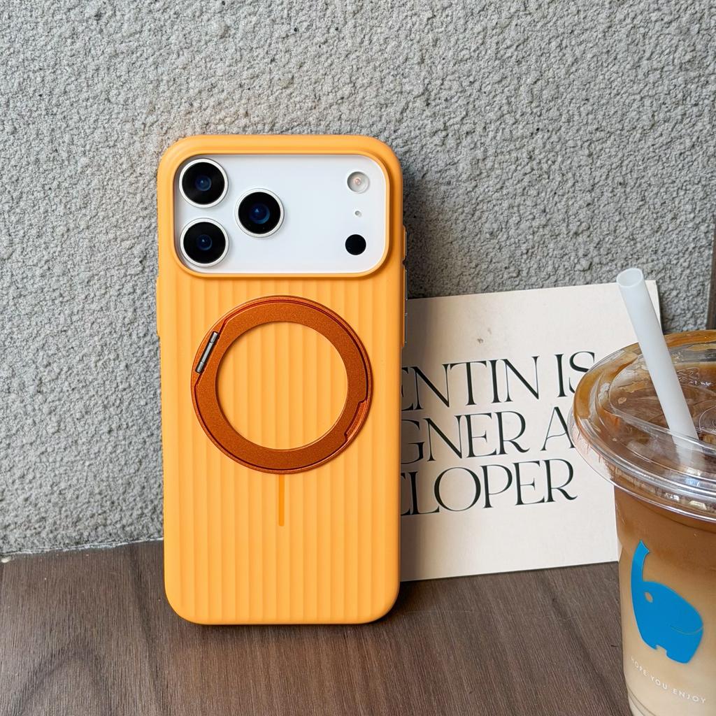 3D Striped Corrugated 360 Rotating Stand Holder Case for iPhone 17 16 15 14 13 Pro Max Ultra Slim UV Magnetic Plastic Hard Cover