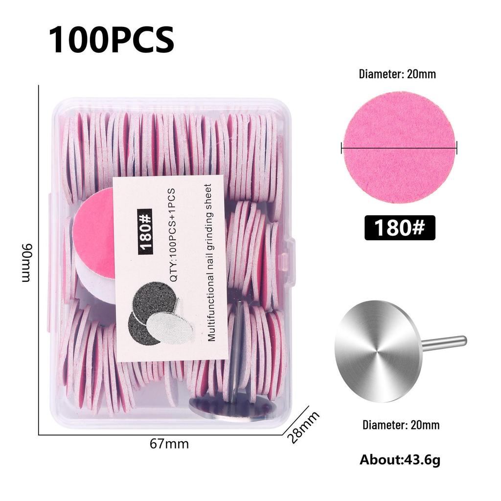 Nail Art Sand Disc for Polishing, Shaping, and Filing Extension Nails - 100 Pieces