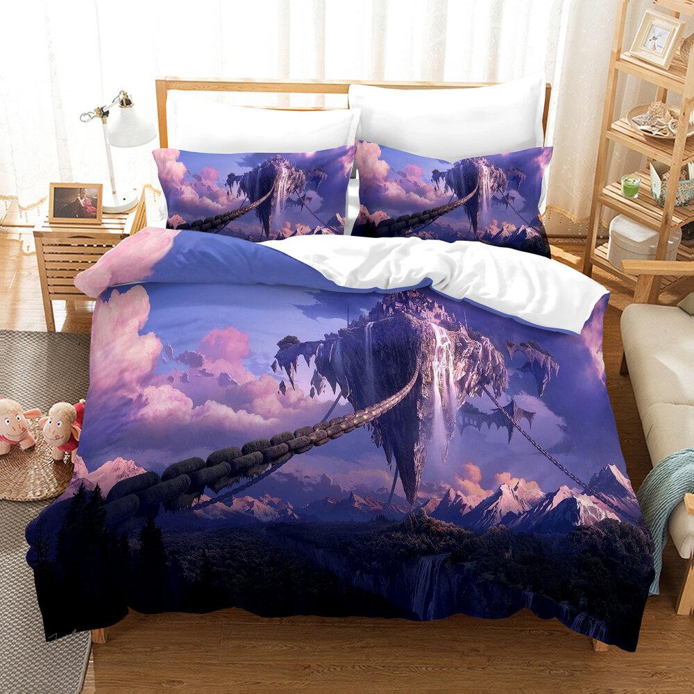 Dream Landscape 3D Digital Printing Three-Piece Quilt Cover Sheet Kit