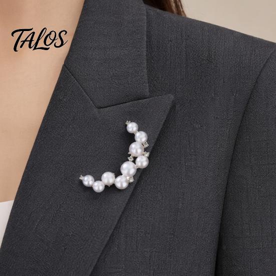 Brooch Pin, Curved Design Imitation Pearl Lapel Pin, Pearlescent Texture Badge for Coats Shirts Scarves Accessories