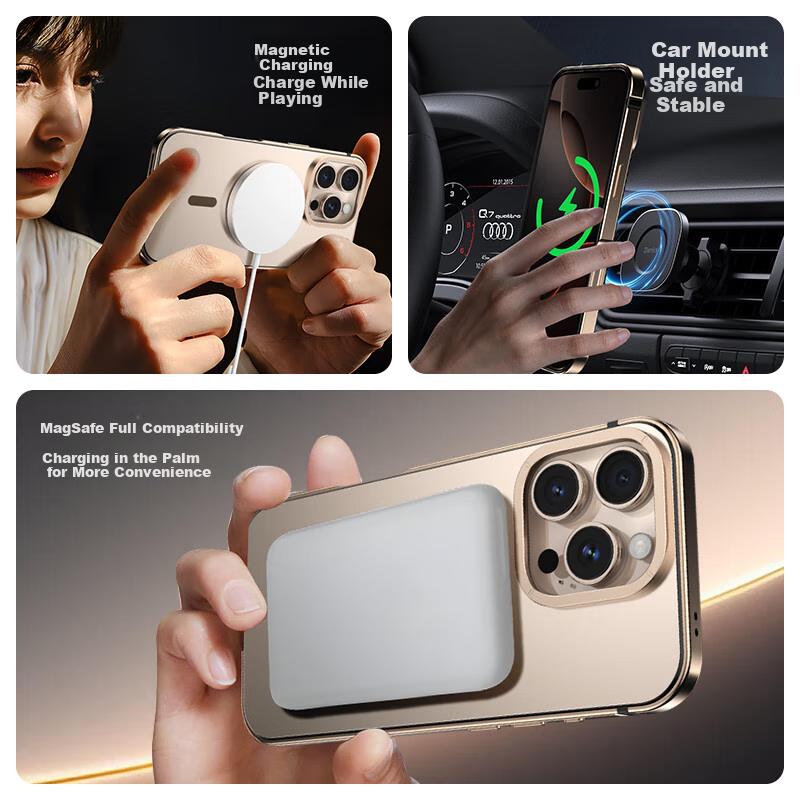 Alloy Frame | ColorIPhone 16 Pro Case, MagSafe Compatible Ultra-Thin Metal Shockproof Frosted Luxury Titanium for Apple 16 Pro