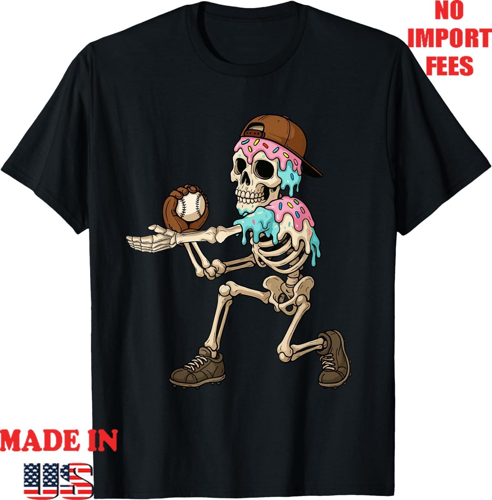 Funny Baseball Skeleton Ice Cream Drip Baseball Adult T-Shirt, Unisex Kid Adult S
