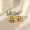 18K Gold Stainless Steel Irregular Pleated Flower Twist Stud Earrings - French Retro Style for Daily Wear