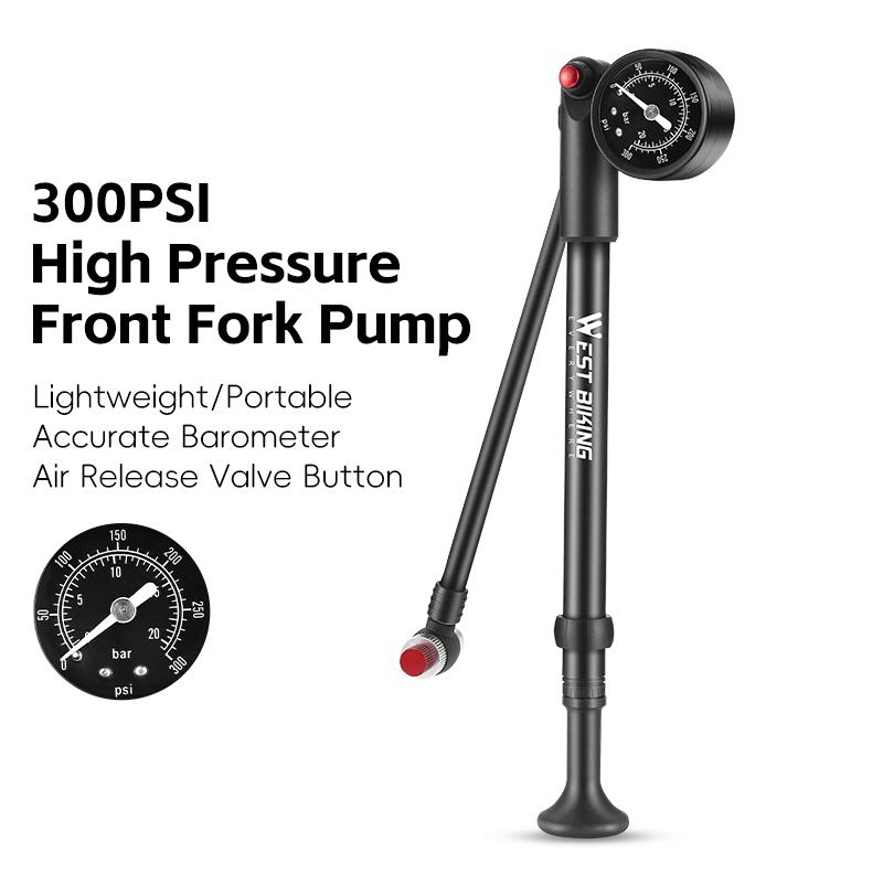 WEST BIKING Bicycle Pump 300PSI/400PSI High Pressure Bike Front Fork Pump Portable Schrader Valve Inflator Bike Accessories 300PSI