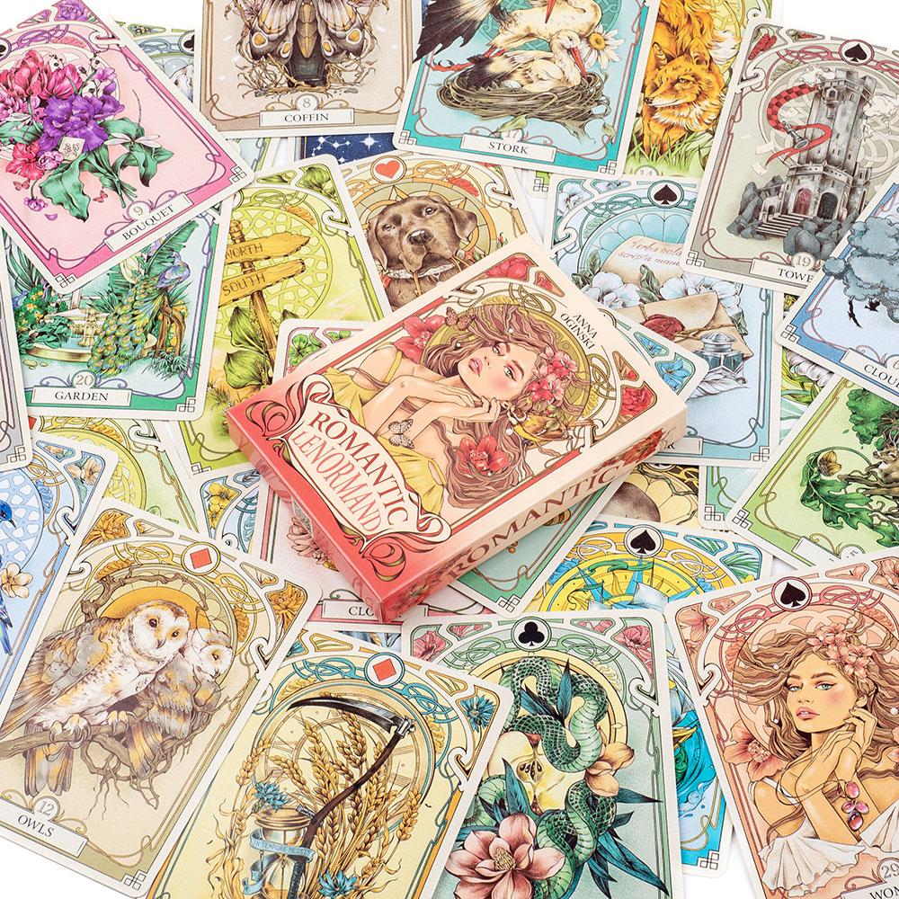 Romantic Lenormand Oracle Cards 37Pcs Deck English Vision Art Nouveau Floral Motifs for Party Board Playing Games