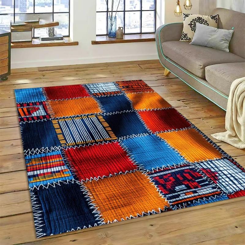 3D Ethiopia Colorful Flower Woven Art Baskets Mandala Rug Carpet for Living Room Bedroom Home Decor,Non-slip for Sofa Doormat