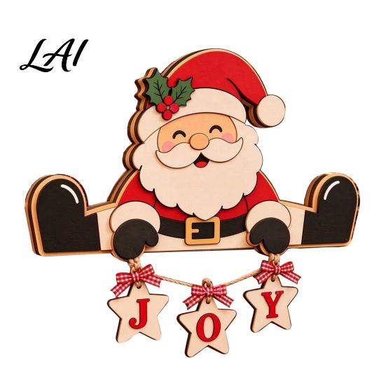 Santa Claus Reindeer Snowman Ornaments Wooden Christmas Tabletop Decor 2D Flat Hanging Shelf Sitters with JOY Ornaments Rustic Wood Crafts