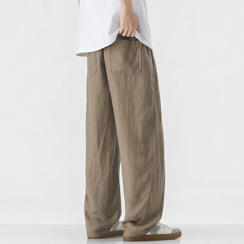 Lyocell Linen Casual Pants Men's New Wide Elastic Waist Wide-leg Pants Summer Cotton and Linen Straight Trousers