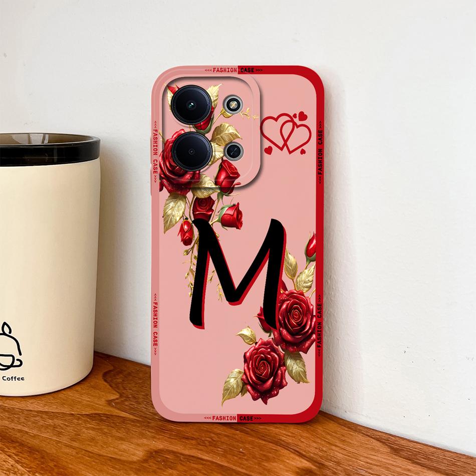 Per Cover Telefono Redmi 15C 4G 5G Fiori Nome Lettere Morbida Silicone Liquido Custodia a Protezione Totale Per Redmi 15 C Alloggiamento Antiurto