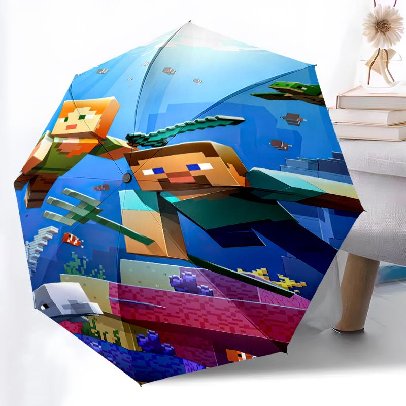Printed Blocky Pixel Game Folding Umbrella,Outdoor,Leisure,And Travel Umbrella,Durable Umbrella Fabric,Birthday And Holiday Gift