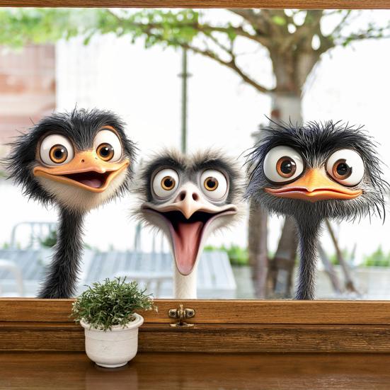 Funny Ostrich Head Window Ostriches Waterproof for Car Glass Static Decal Sticker Cartoon Door Wall Window