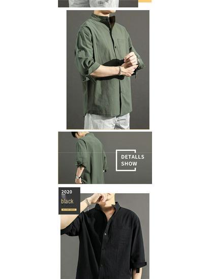 Men's Loose Fit Cotton & Linen Three-Quarter Sleeve Chinese Style Shirt