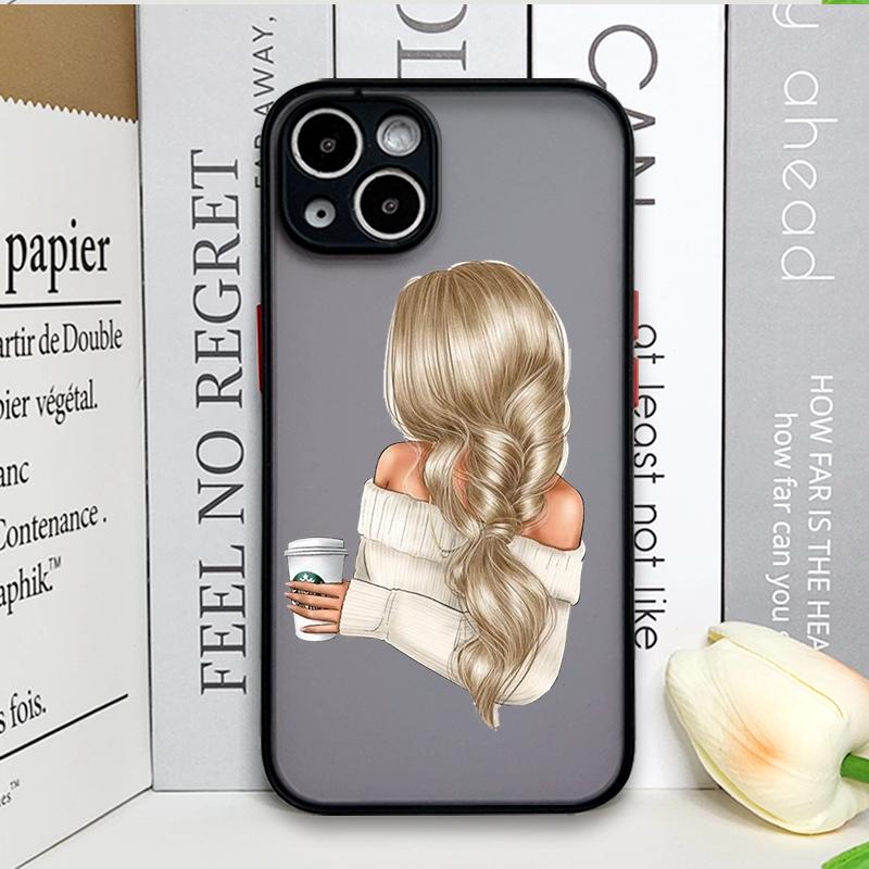Fashion Girl Women Coffee Miss Phone Case for Samsung Galaxy S25 S24 S23 Ultra S22 Plus S21 FE 5G Shockproof Bumper Hard Covers