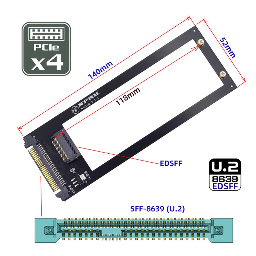 NFHK U.2 SFF-8639 Host to PCI-E Ruler 1U GEN-Z EDSFF 9.5mm 15mm 25mm Short SSD E1.S Heatsink PM9A3 PM9D3 P5801X Carrier Adapter