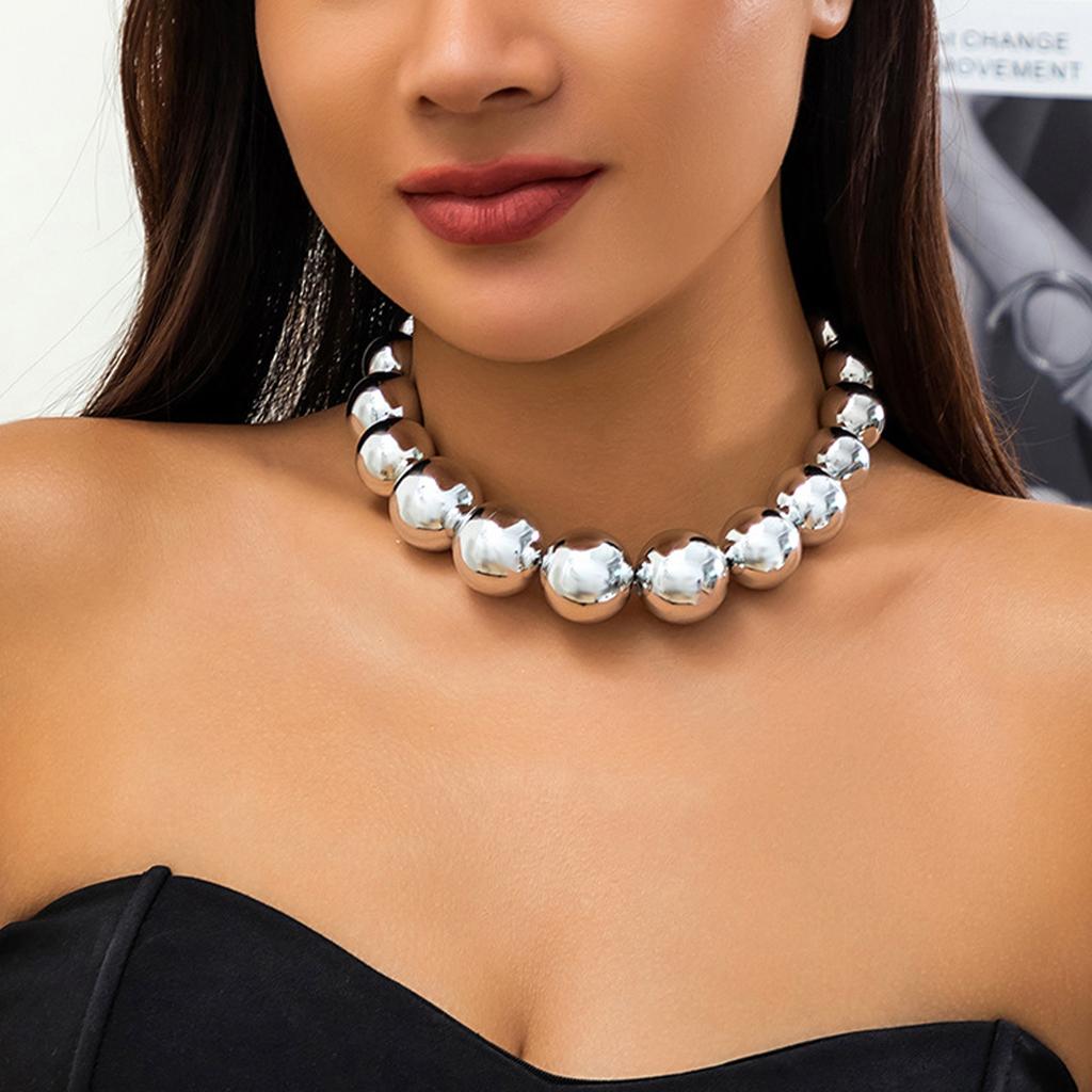 Dámský přehnaný punkový choker s velkými korálky, kovový náhrdelník, náhrdelník na klíční kost k narozeninám, vánoční šperky jako dárky