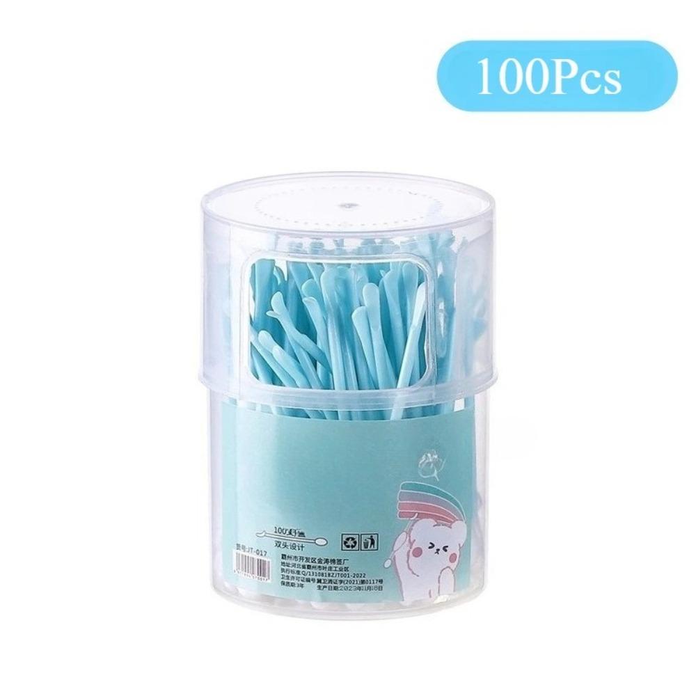 100Pcs Dual-Head 2-In-1 Cotton Swabs Ear Cleaning Make Up Remover Pads Soft Bristle Ear Scoops for Safe Ear Care Gifts